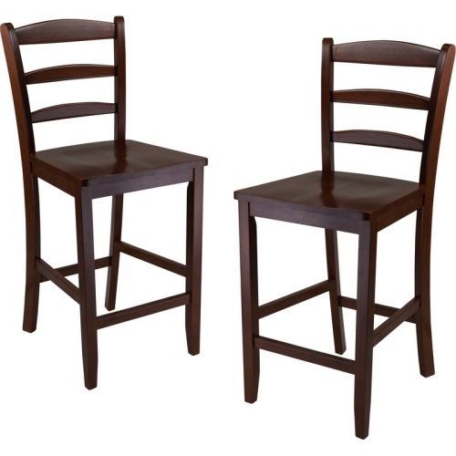 24" Counter Ladder Back Stool in Antique Walnut (Set of 2)