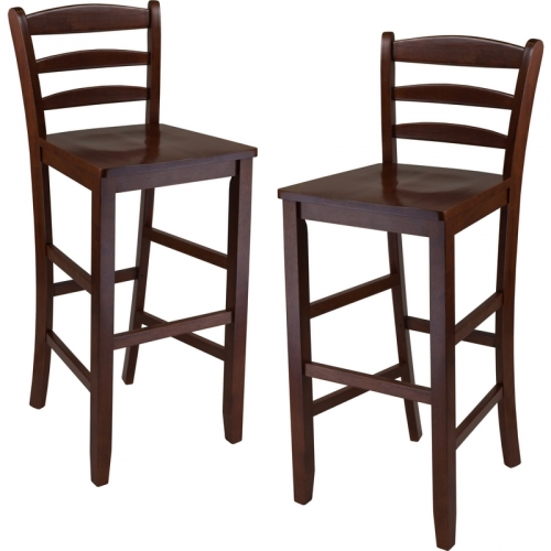 29" Bar Ladder Back Stool in Antique Walnut (Set of 2)