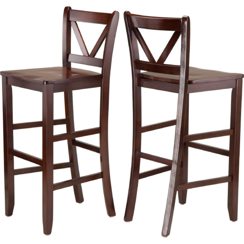 Victor 29" V Back Bar Stools in Walnut Finish (Set of 2)