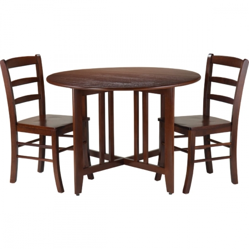 Alamo 3 Piece Round Drop Leaf Table w/ 2 Ladder Back Chairs in Walnut