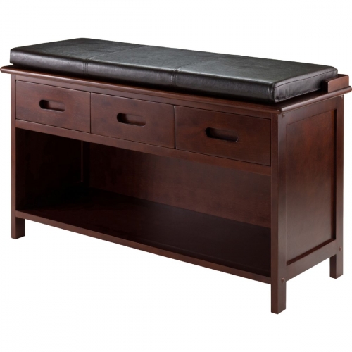 Adriana 2 Piece Storage Bench in Espresso w/ Leatherette Cushion Seat