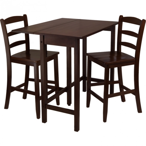 Lynnwood 3 Piece Set: Drop Leaf High Table w/ 2 Counter Ladder Back Stools in Antique Walnut