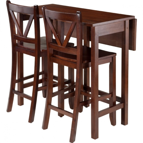 Lynnwood 3 Piece Drop Leaf Table w/ 2 Counter V Back Stools in Walnut