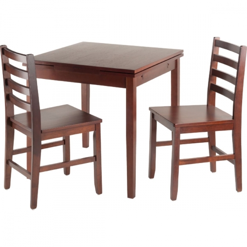 Hamilton 3 Piece Drop Leaf Dining Table w/ 2 Ladder Back Chairs in Antique Walnut