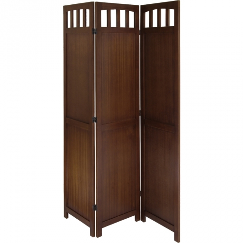 3 Panel Wood Folding Screen in Antique Walnut