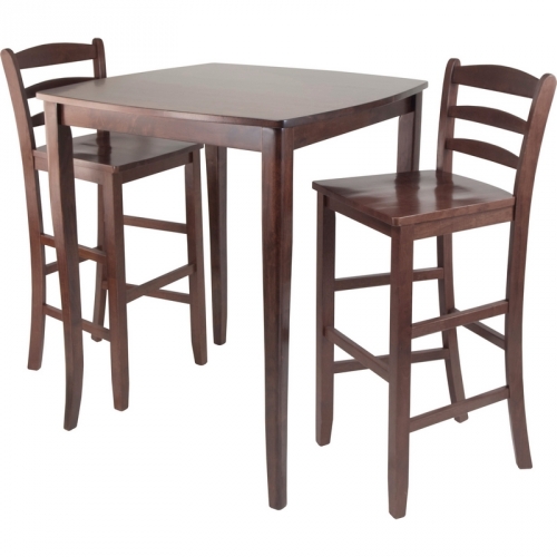 3 Piece Inglewood High Pub Dining Table w/ Ladder Back Stool in Antique Walnut