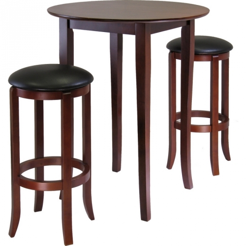 Fiona Round 3 Piece Pub Height Table Set in Antique Walnut