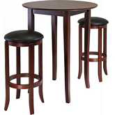 Fiona Round 3 Piece Pub Height Table Set in Antique Walnut