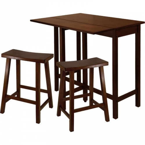 Lynnwood 3 Piece High Drop Leaf Table w/ Two 24" Saddle Seat Stools in Antique Walnut