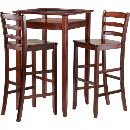 Halo 3 Piece Pub Table Set w/ 2 Ladder Back Stools in Walnut