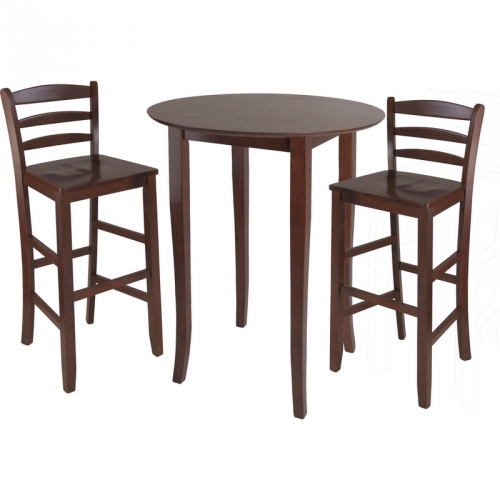 Fiona 3 Piece High Round Table & Two Ladder Back Stools in Antique Walnut