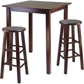 Parkland 3 Piece High Table Set w/ 2 Square Leg Stools in Antique Walnut