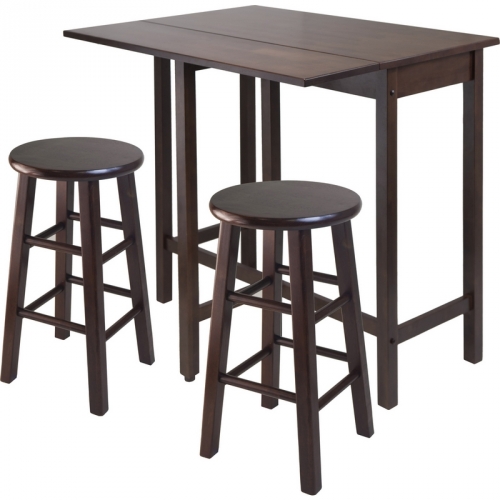 Lynnwood Drop Leaf Island Table w/ 2 Square Leg Stools in Walnut