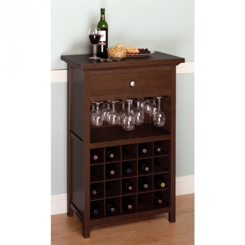 Wine Cabinet w/ Drawer & Glass Rack in Antique Walnut