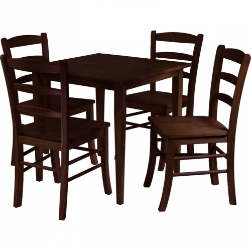 Groveland 5 Piece Dining Set w/ Square Table w/ 4 Chairs in Antique Walnut