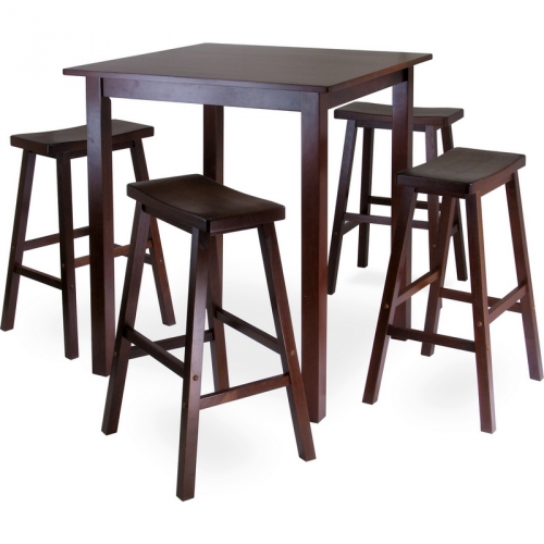 Parkland Square 5 Piece Dining Set w/ Pub Table & 4 Stools in Antique Walnut