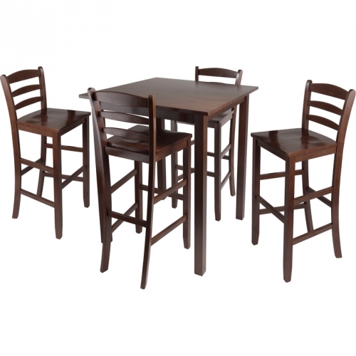 Parkland 5 Piece Set: High Table w/ Four 29" Ladder Back Stools in Antique Walnut