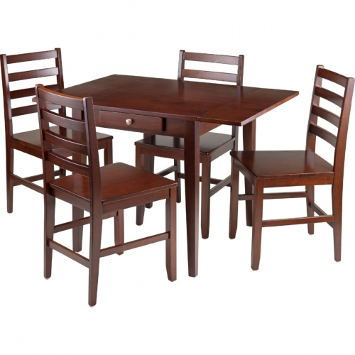 Hamilton 5 Piece Drop Leaf Dining Table w/ 4 Ladder Back Chairs in Antique Walnut