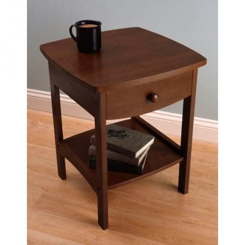 Curved End Table or Nightstand w/ One Drawer in Antique Walnut