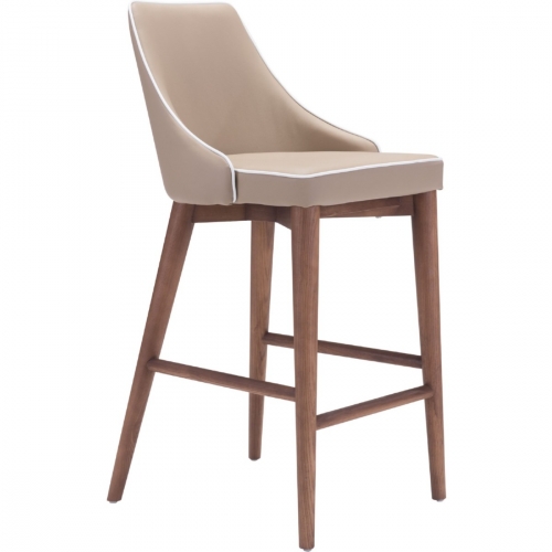 Moor Counter Chair in Beige Leatherette w/ Contrast Piping on Tapered Wood Legs