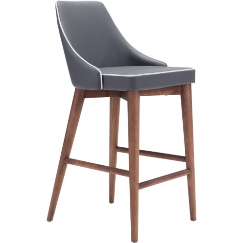 Moor Counter Chair in Dark Gray Leatherette w/ Contrast Piping on Tapered Wood Legs