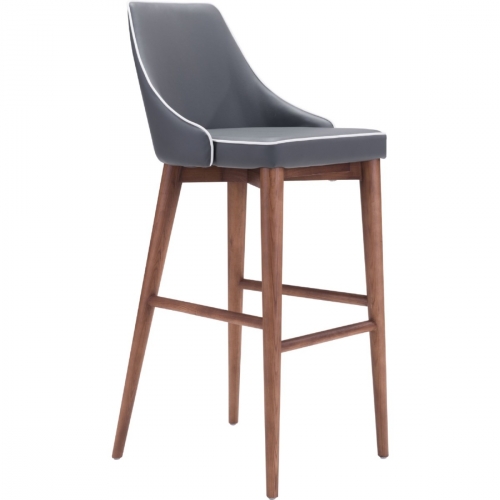 Moor Bar Chair in Dark Gray Leatherette w/ Contrast Piping on Tapered Wood Legs