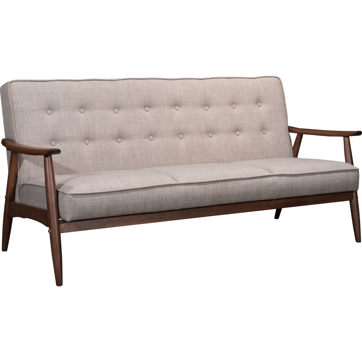 Rocky Sofa in Putty Gray Poly Linen on Walnut Finish Wood Frame