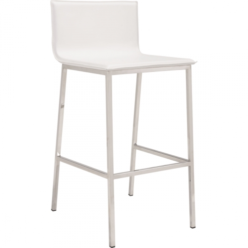 Marina Bar Stool in White Leatherette on Stainless Steel Base (Set of 2)