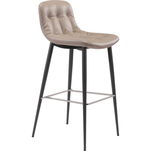 Tangiers Bar Chair in Tufted Taupe Leatherette on Stainless (Set of 2)