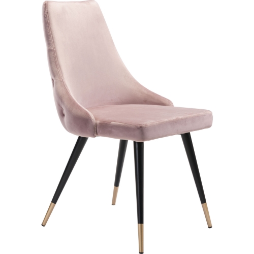 Piccolo Dining Chair in Pink Velvet w/ Exterior Tufting (Set of 2)