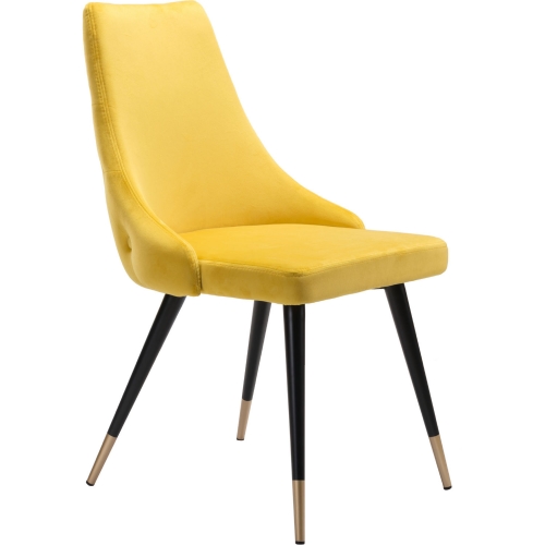 Piccolo Dining Chair in Yellow Velvet w/ Exterior Tufting (Set of 2)