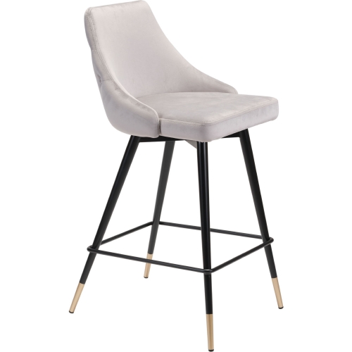 Piccolo Counter Chair in Gray Velvet w/ Exterior Tufting