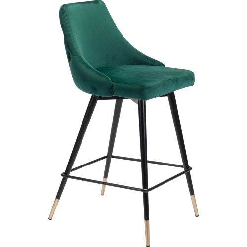 Piccolo Counter Chair in Green Velvet w/ Exterior Tufting