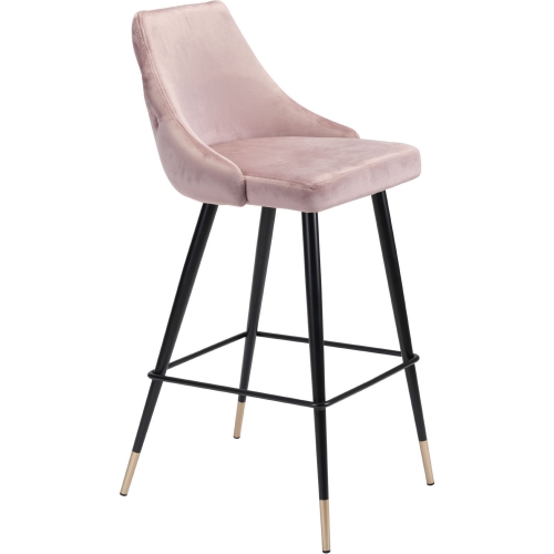 Piccolo Bar Chair in Pink Velvet w/ Exterior Tufting