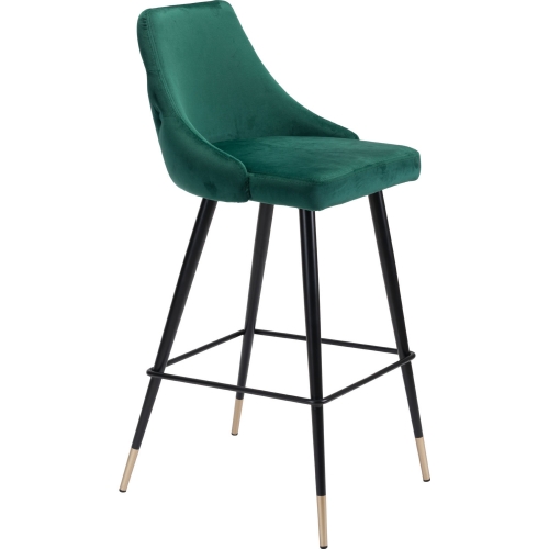 Piccolo Bar Chair in Green Velvet w/ Exterior Tufting