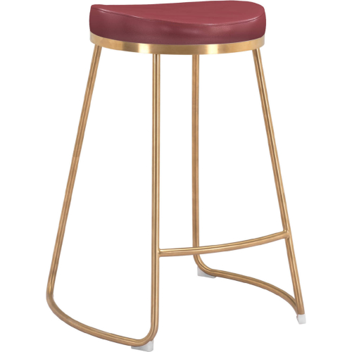 Bree Counter Stool in Burgundy Leatherette & Gold (Set of 2)