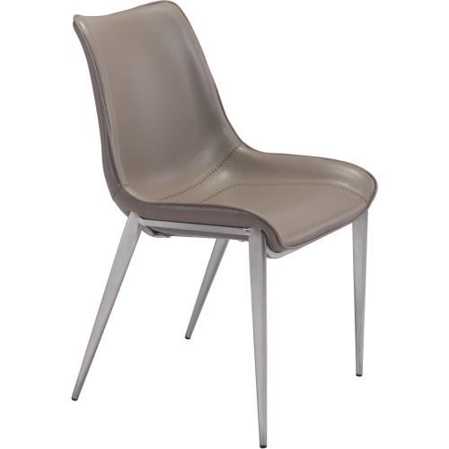 Magnus Dining Chair in Gray Leatherette & Brushed Stainless Steel (Set of 2)