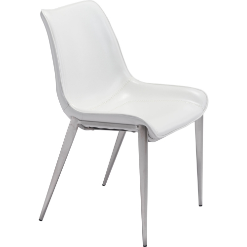 Magnus Dining Chair in White Leatherette & Brushed Stainless Steel (Set of 2)