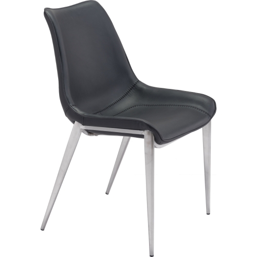 Magnus Dining Chair in Black Leatherette & Brushed Stainless Steel (Set of 2)