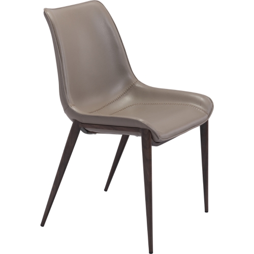 Magnus Dining Chair in Gray Leatherette & Walnut Stainless (Set of 2)