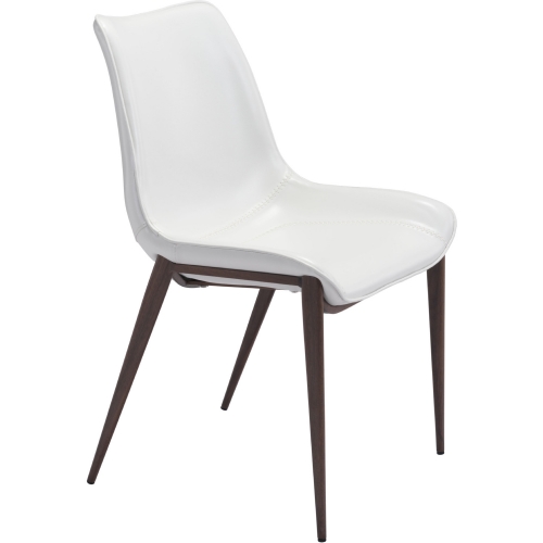 Magnus Dining Chair in White Leatherette & Walnut Stainless (Set of 2)