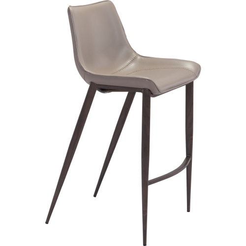 Magnus Bar Chair in Gray Leatherette & Walnut Stainless (Set of 2)