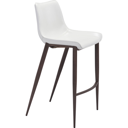 Magnus Bar Chair in White Leatherette & Walnut Stainless (Set of 2)