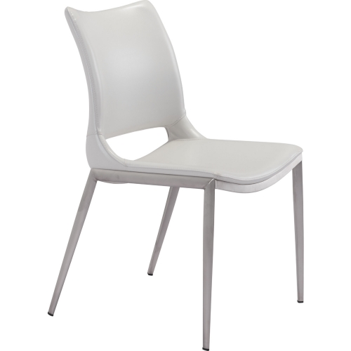 Ace Dining Chair in White Leatherette & Brushed Stainless (Set of 2)