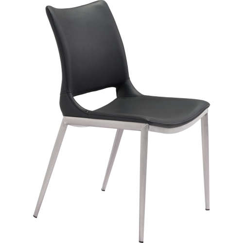 Ace Dining Chair in Black Leatherette & Brushed Stainless (Set of 2)