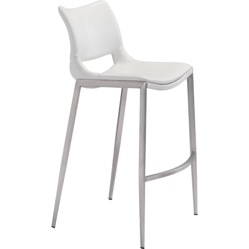 Ace Bar Chair in White Leatherette & Brushed Stainless (Set of 2)