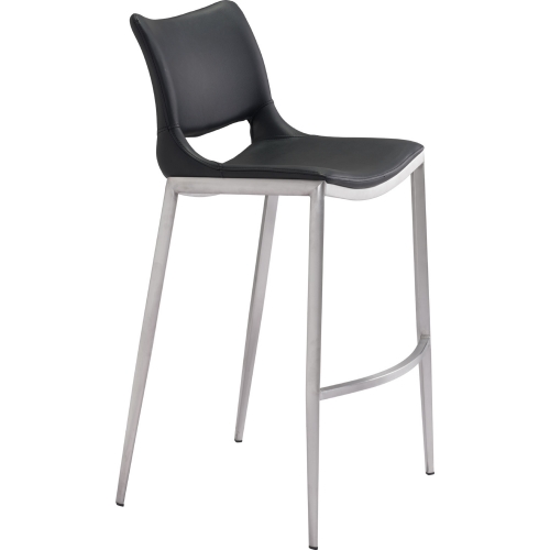 Ace Bar Chair in Black Leatherette & Brushed Stainless (Set of 2)