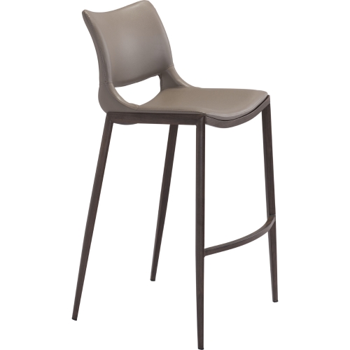 Ace Bar Chair in Gray Leatherette & Walnut Finish Steel (Set of 2)