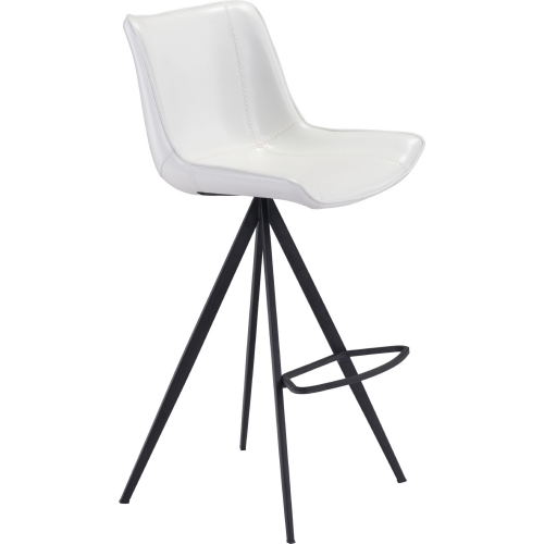 Aki Bar Chair in White Leatherette & Black Stainless (Set of 2)