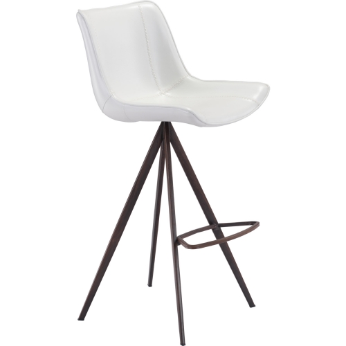 Aki Bar Chair in White Leatherette & Walnut Stainless (Set of 2)